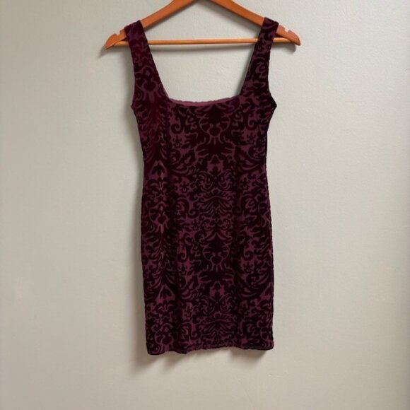 VTG Jump Apparel Womens Red Velvet Burn Out Sheath Y2K Dress Size XS Bodycon 90s - Picture 4 of 12